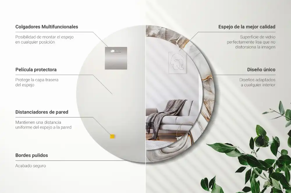 Oglindă rotundă cu ramă din marmură deschisă