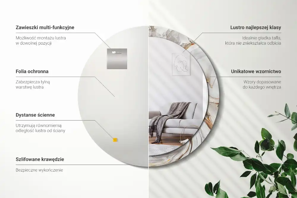 Oglindă rotundă cu ramă din marmură deschisă