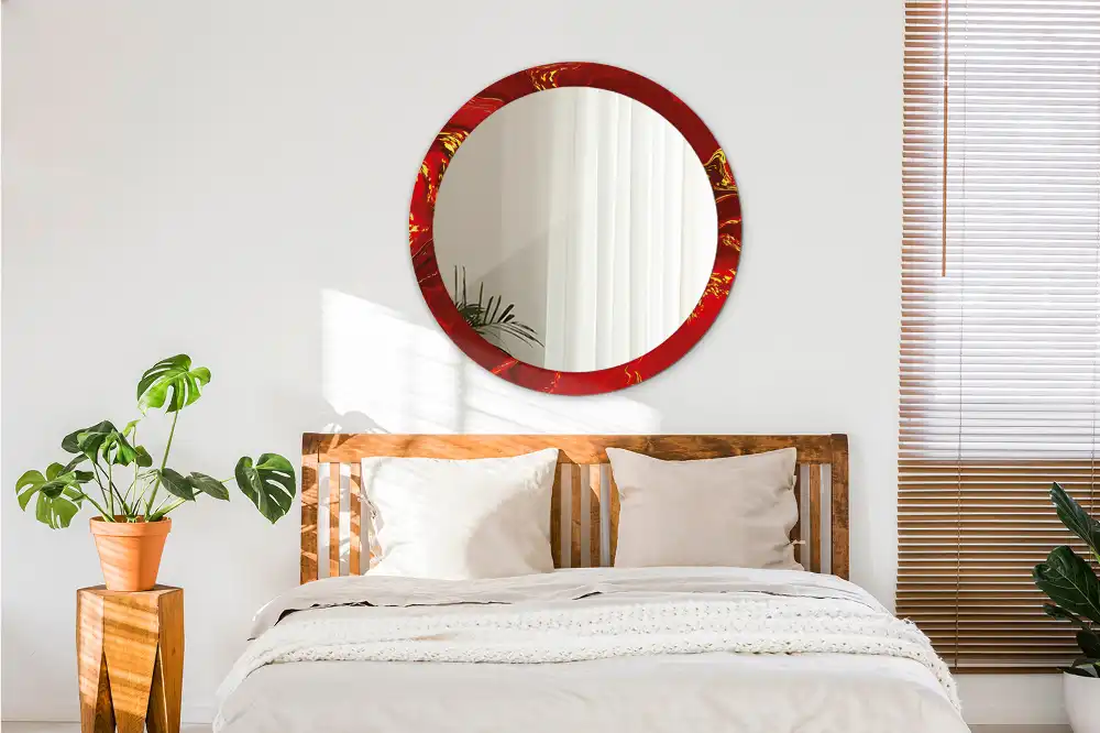 Oglindă rotundă cu ramă cu imprimeu de marmură roșie