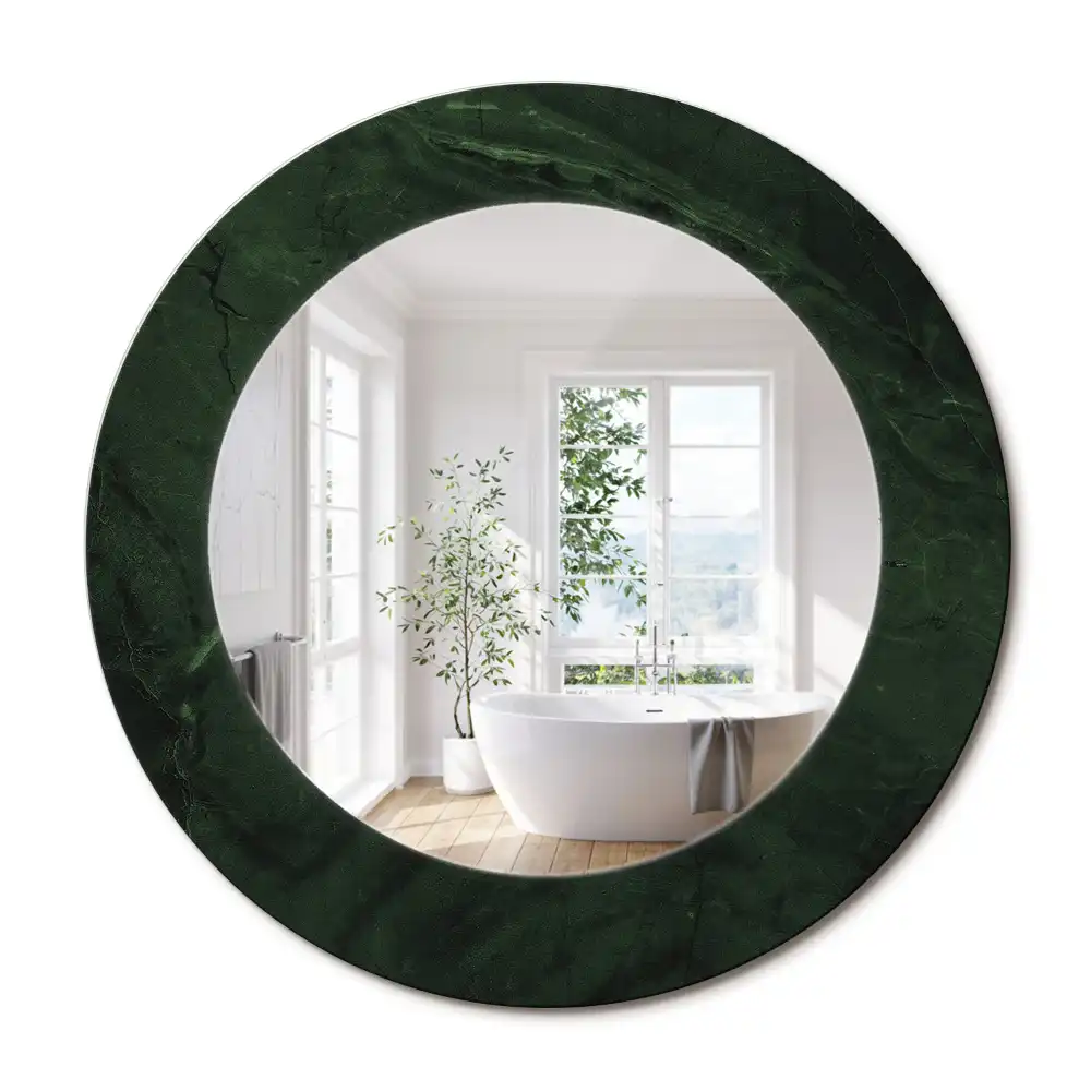 Oglindă rotundă cu ramă cu imprimeu de marmură verde