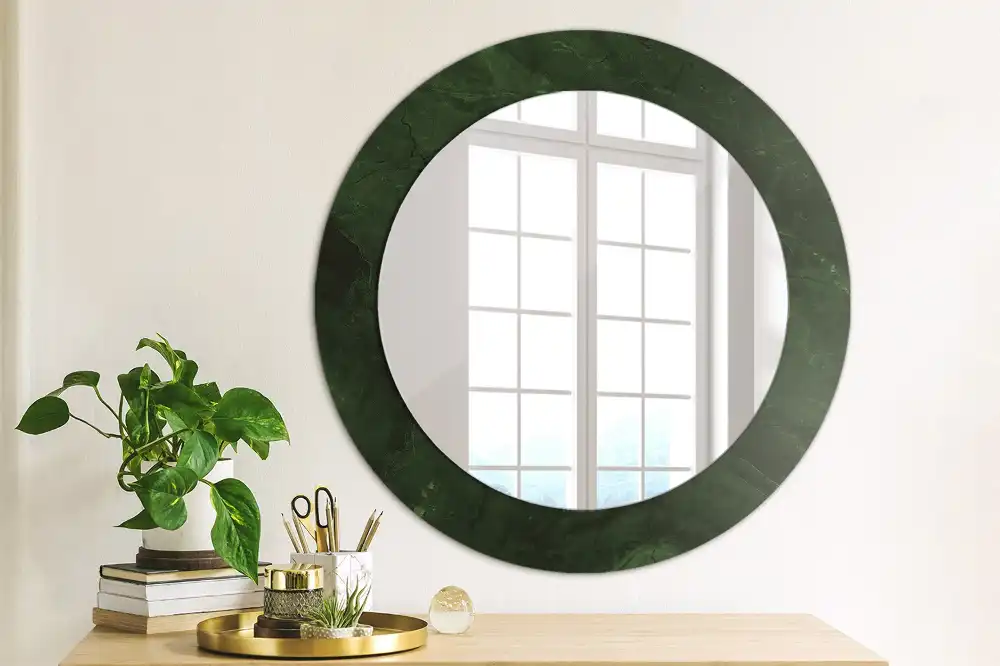 Oglindă rotundă cu ramă cu imprimeu de marmură verde
