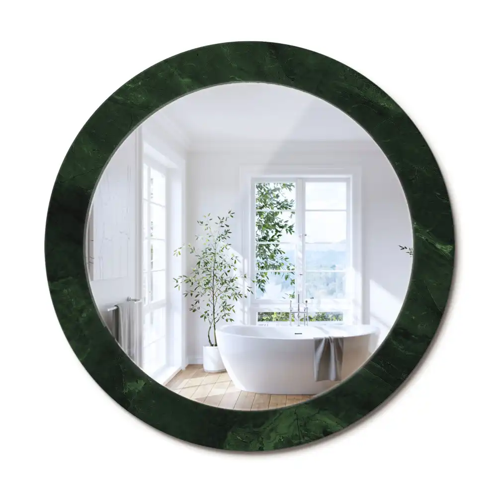 Oglindă rotundă cu ramă cu imprimeu de marmură verde