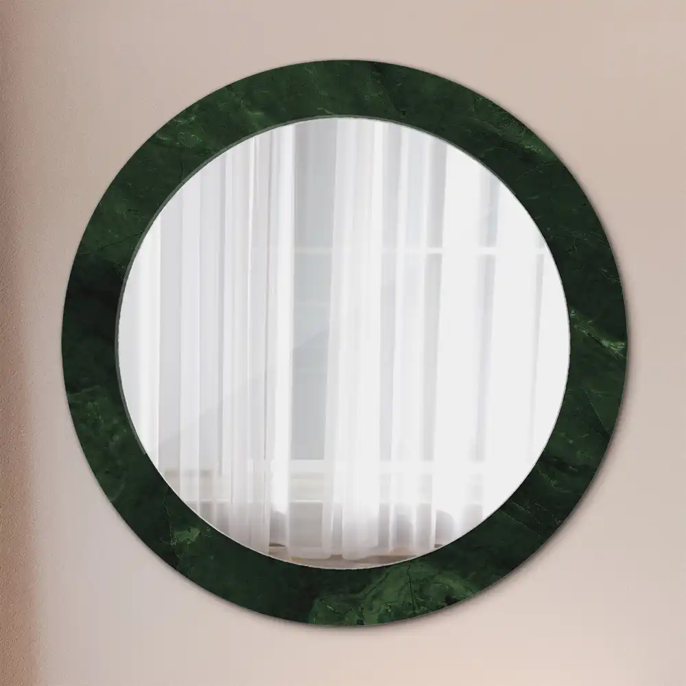 Oglindă rotundă cu ramă cu imprimeu de marmură verde