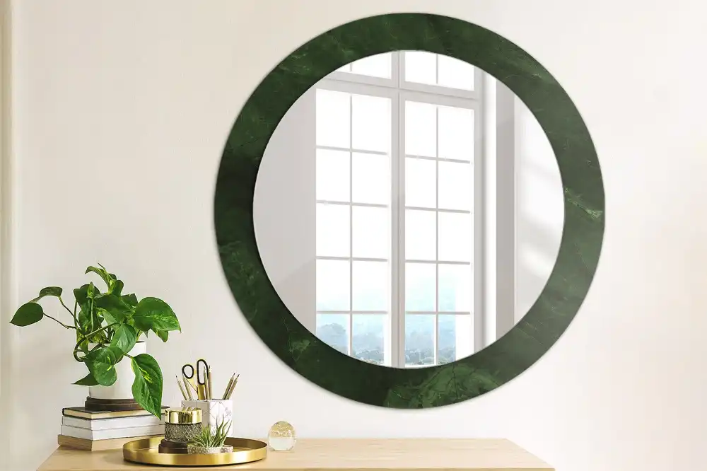 Oglindă rotundă cu ramă cu imprimeu de marmură verde