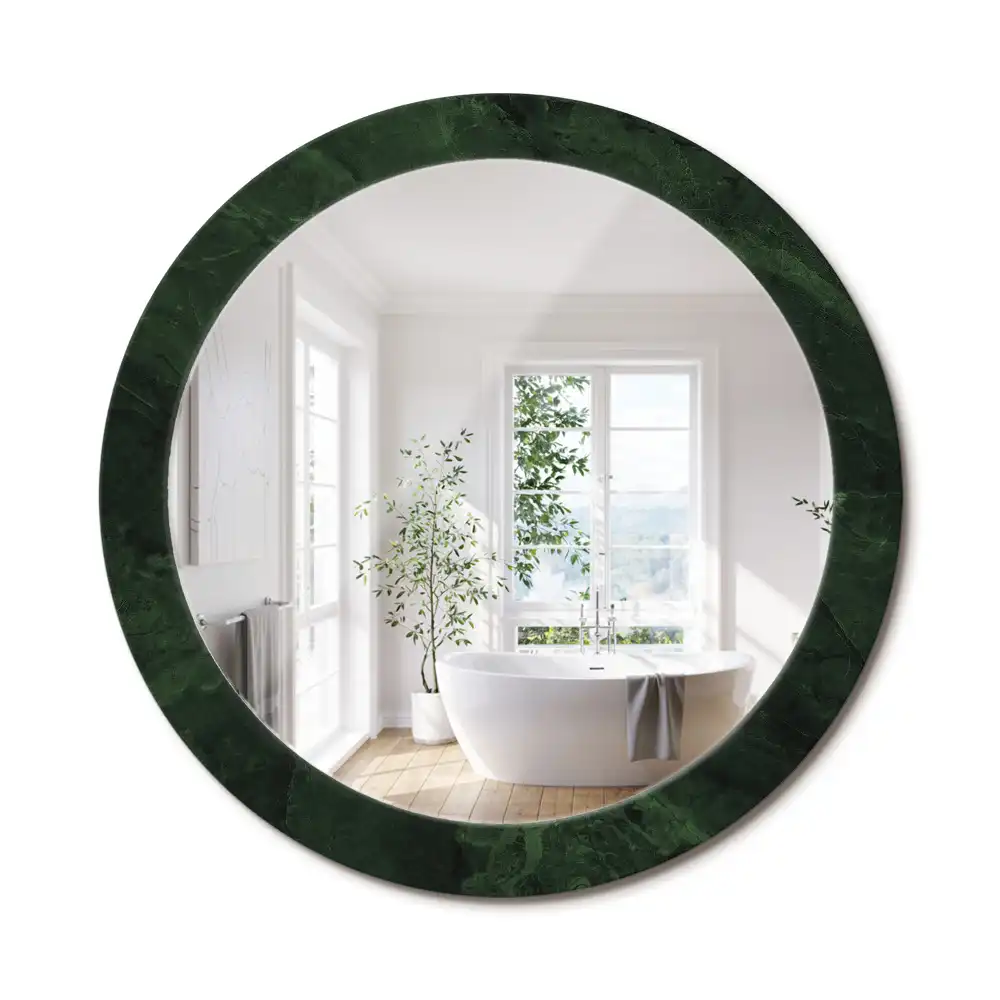 Oglindă rotundă cu ramă cu imprimeu de marmură verde