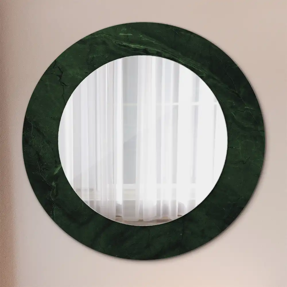 Oglindă rotundă cu ramă cu imprimeu de marmură verde