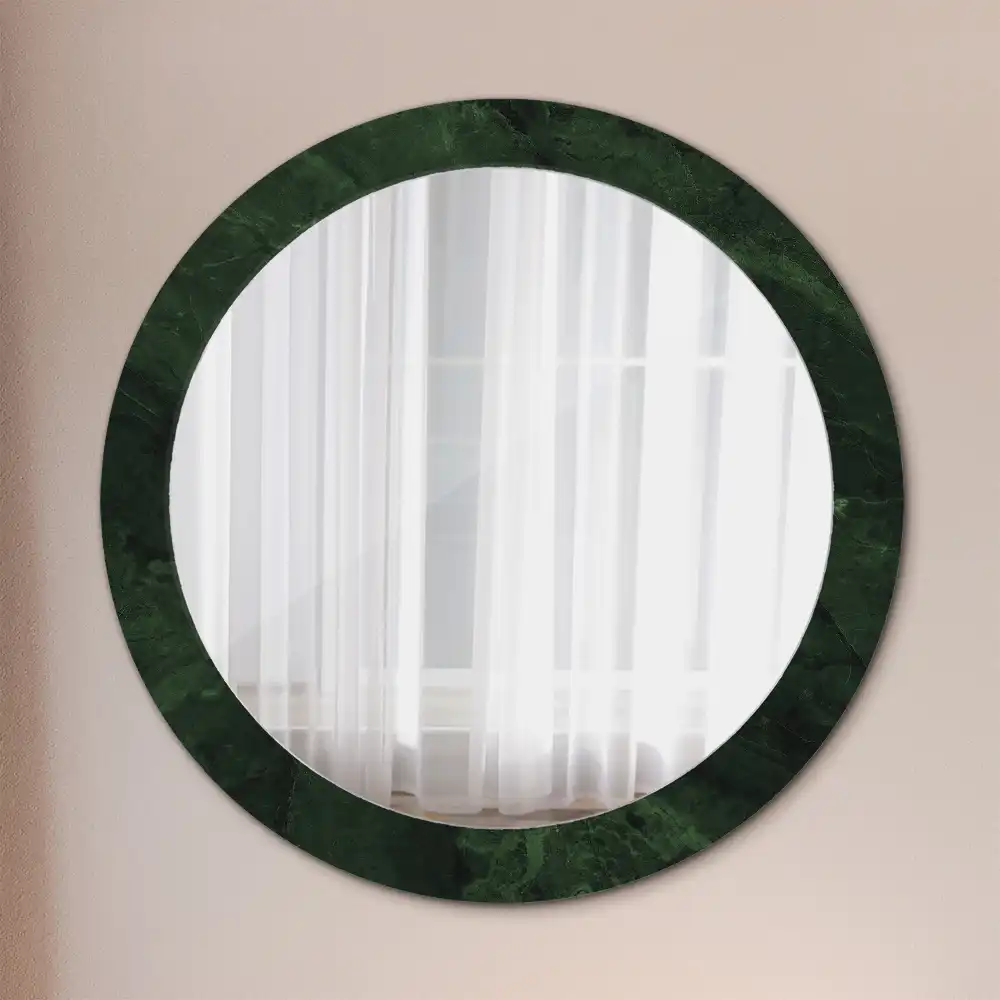 Oglindă rotundă cu ramă cu imprimeu de marmură verde