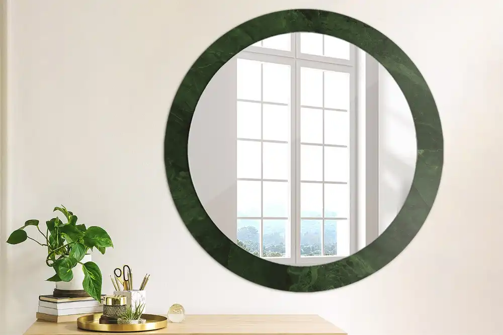 Oglindă rotundă cu ramă cu imprimeu de marmură verde