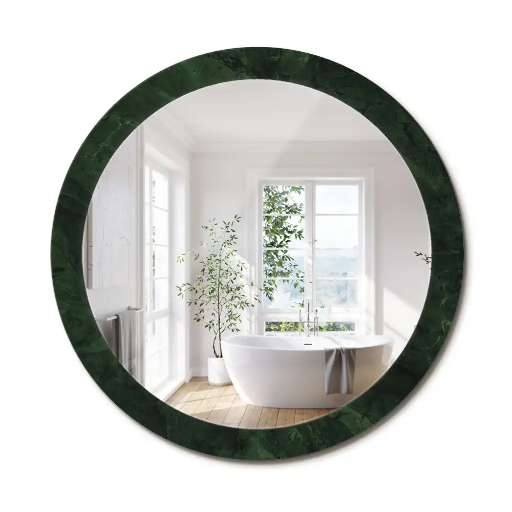 Oglindă rotundă cu ramă cu imprimeu de marmură verde
