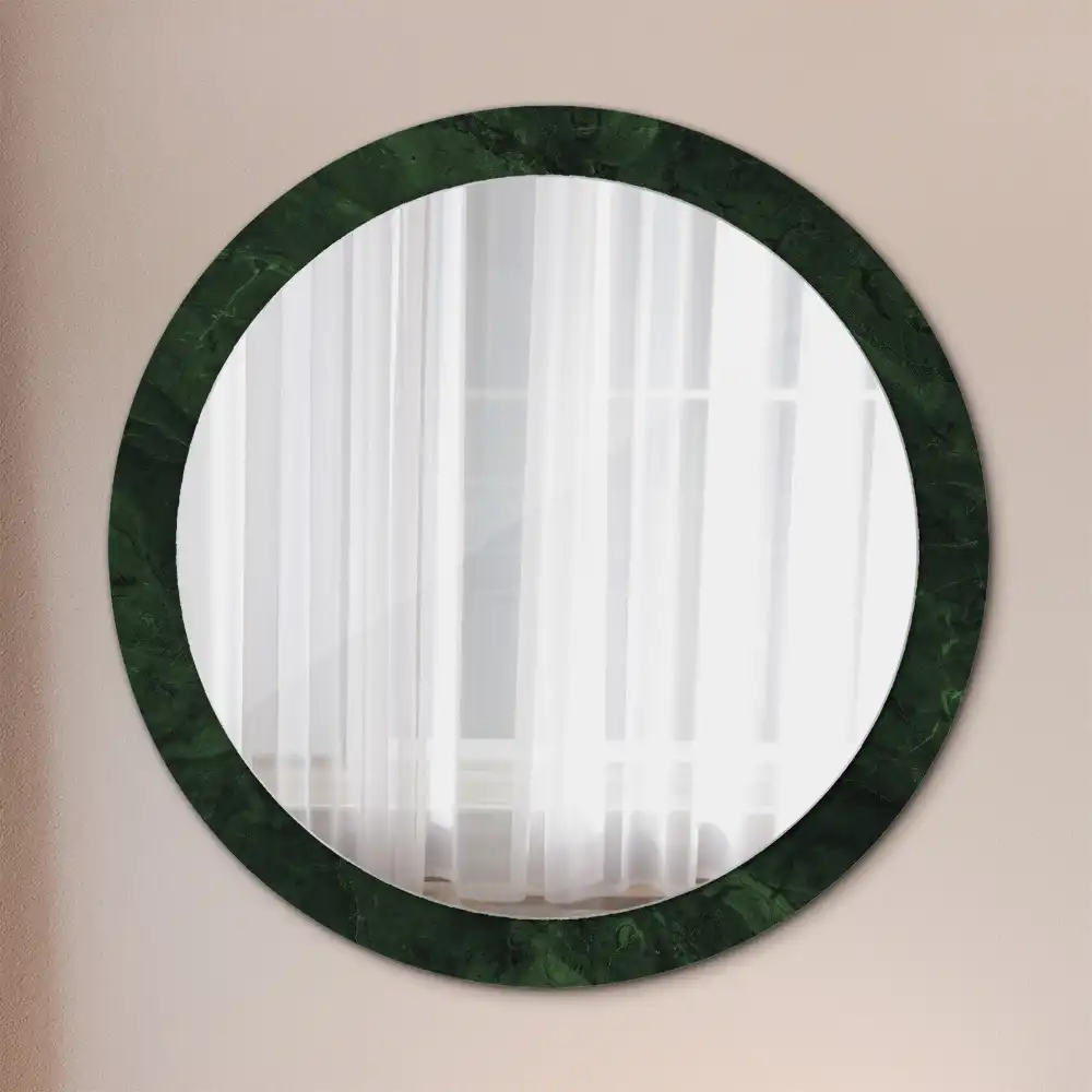 Oglindă rotundă cu ramă cu imprimeu de marmură verde