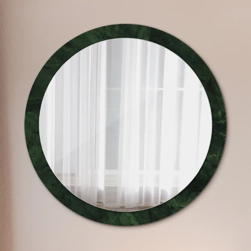 Oglindă rotundă cu ramă cu imprimeu de marmură verde