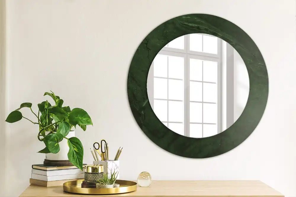 Oglindă rotundă cu ramă cu imprimeu de marmură verde