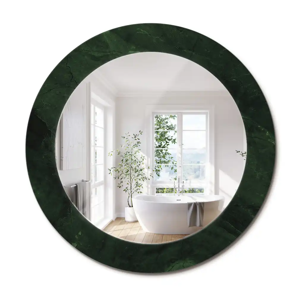 Oglindă rotundă cu ramă cu imprimeu de marmură verde