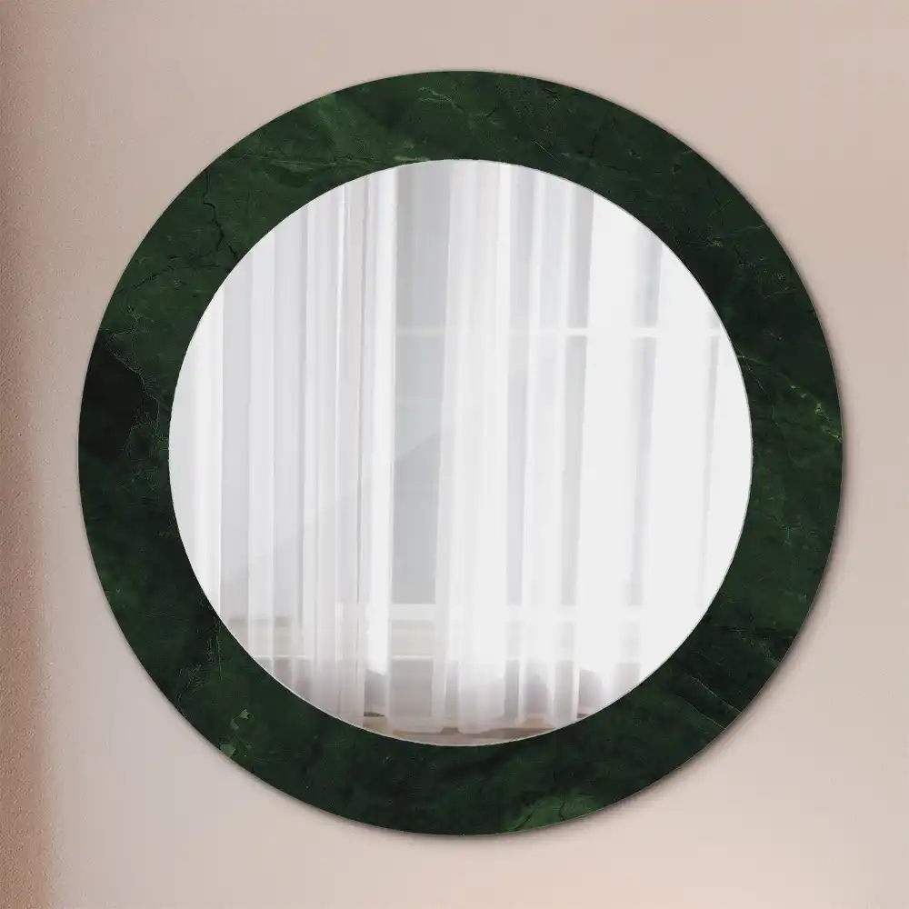 Oglindă rotundă cu ramă cu imprimeu de marmură verde