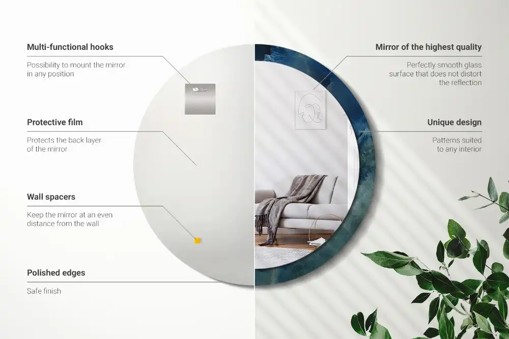 Oglindă rotundă cu ramă cu imprimeu marmură onix
