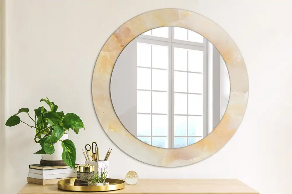 Oglindă rotundă decorativă cu aspect de marmură onix