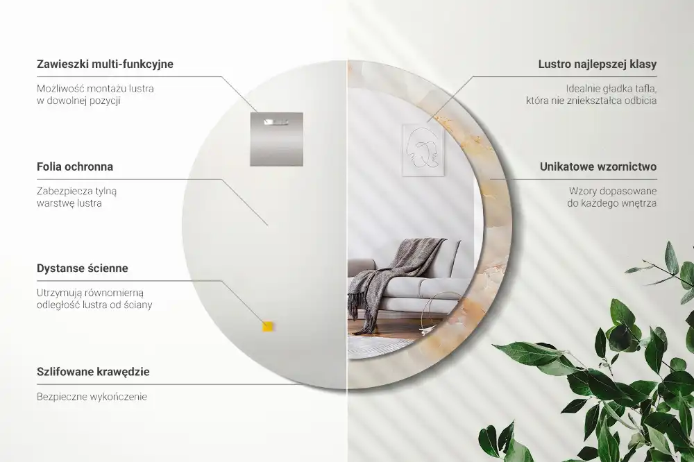 Oglindă rotundă decorativă cu aspect de marmură onix