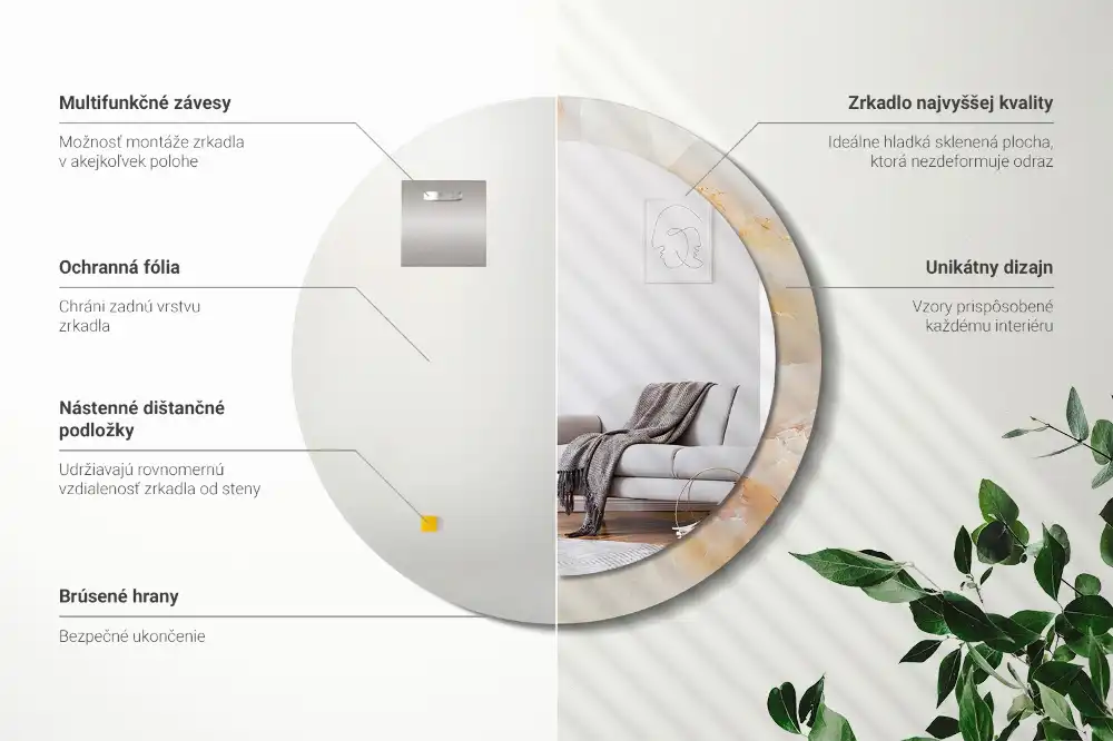 Oglindă rotundă decorativă cu aspect de marmură onix