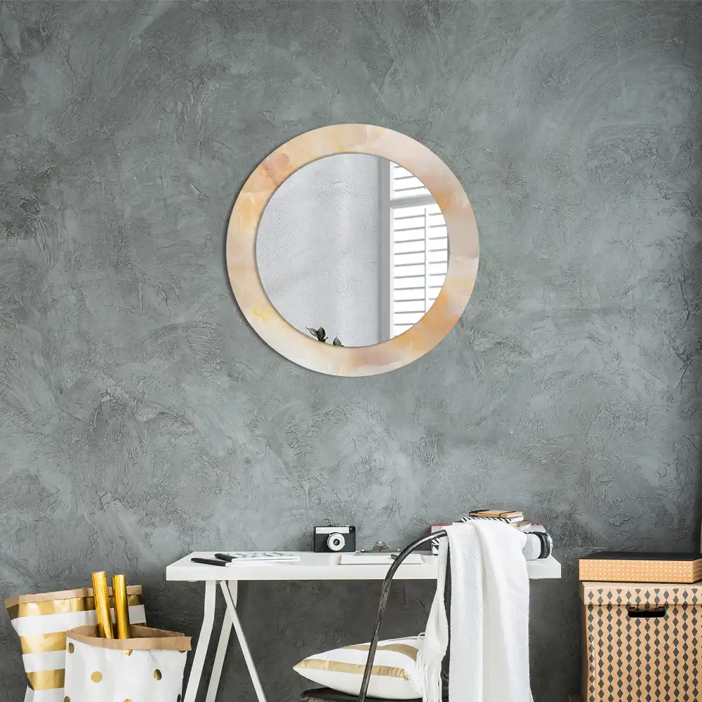 Oglindă rotundă decorativă cu aspect de marmură onix
