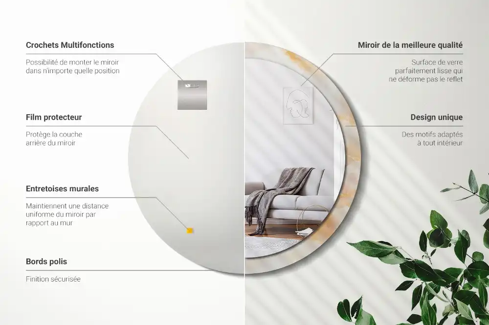 Oglindă rotundă decorativă cu aspect de marmură onix