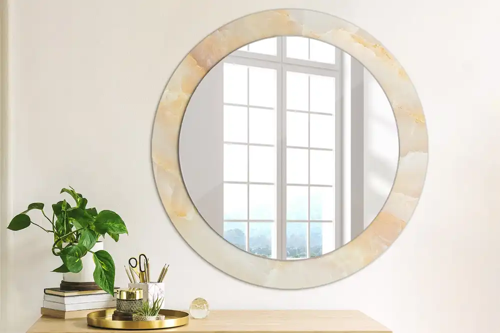 Oglindă rotundă decorativă cu aspect de marmură onix