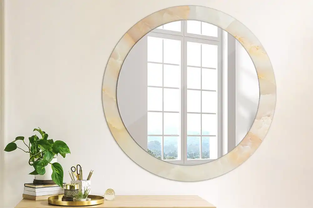 Oglindă rotundă decorativă cu aspect de marmură onix