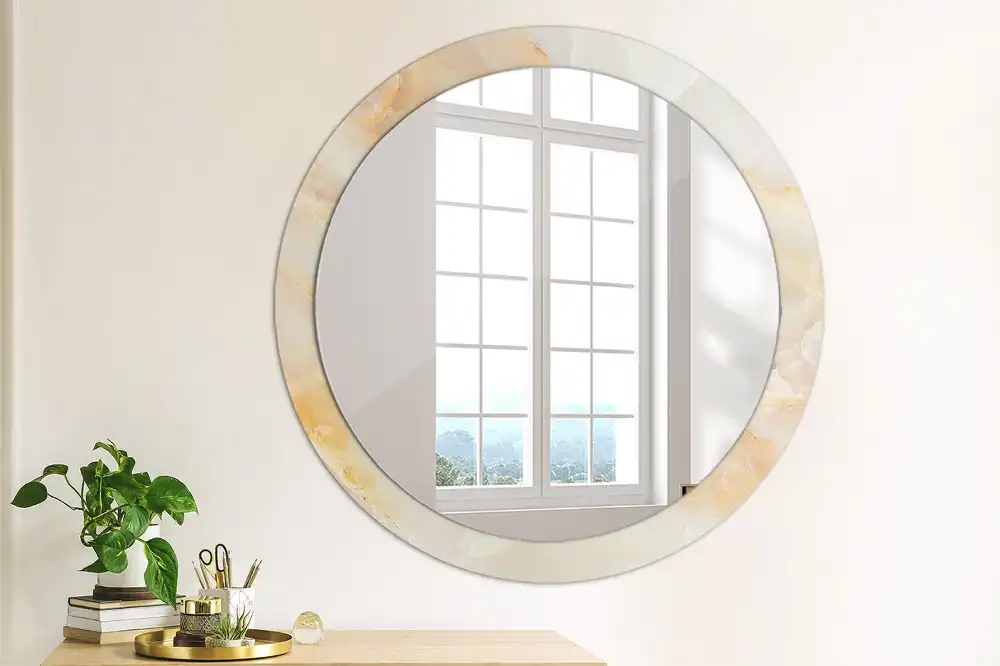 Oglindă rotundă decorativă cu aspect de marmură onix