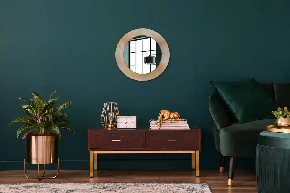 Oglindă rotundă decorativă cu aspect de marmură onix