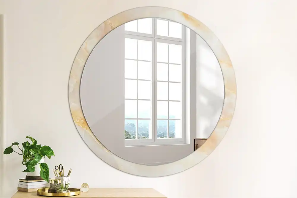 Oglindă rotundă decorativă cu aspect de marmură onix