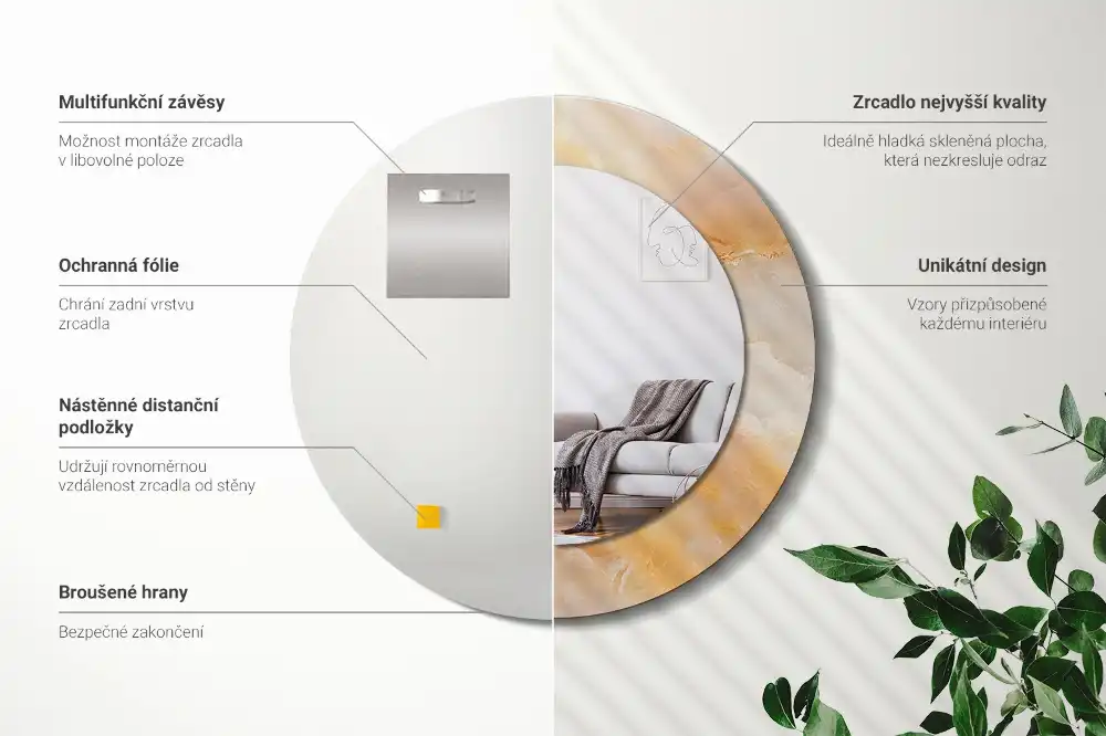 Oglindă rotundă decorativă cu aspect de marmură onix
