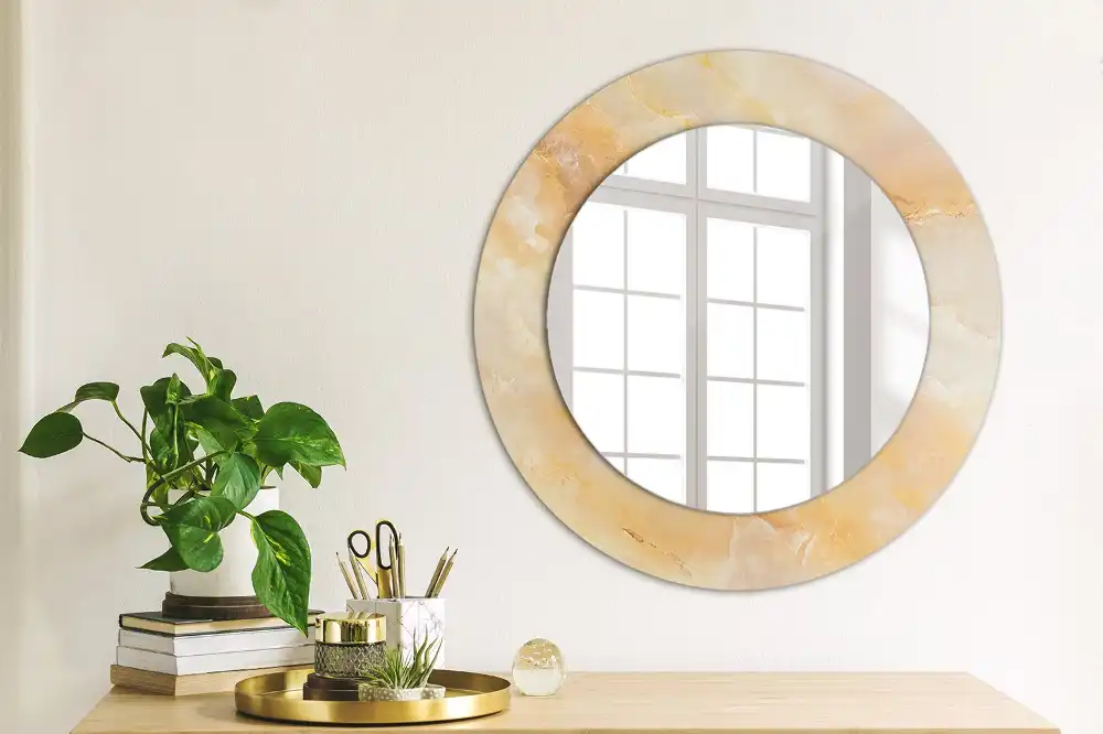 Oglindă rotundă decorativă cu aspect de marmură onix