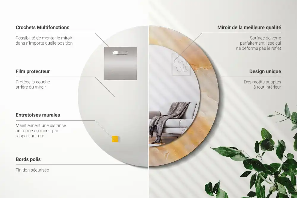 Oglindă rotundă decorativă cu aspect de marmură onix