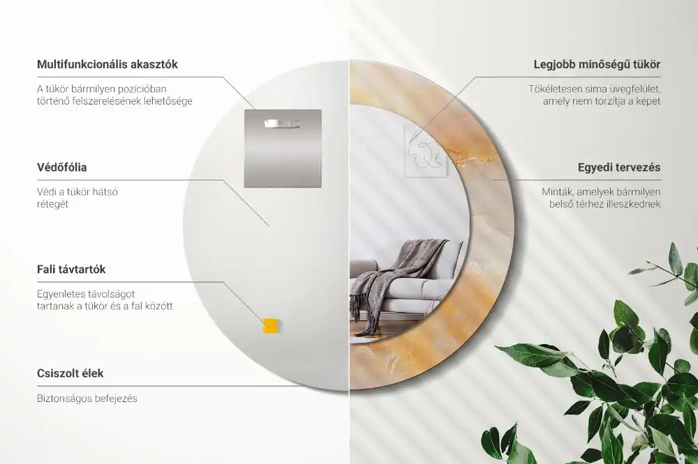 Oglindă rotundă decorativă cu aspect de marmură onix