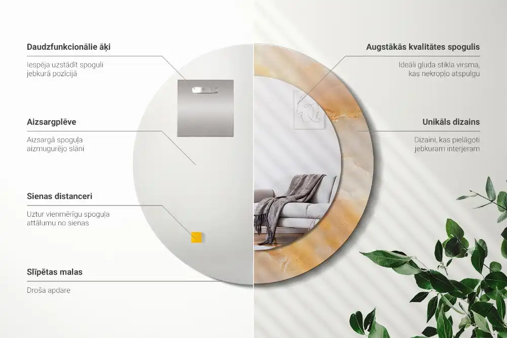Oglindă rotundă decorativă cu aspect de marmură onix