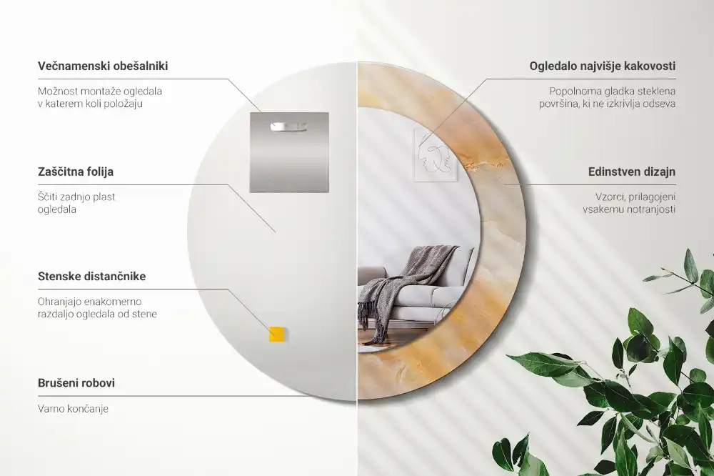 Oglindă rotundă decorativă cu aspect de marmură onix