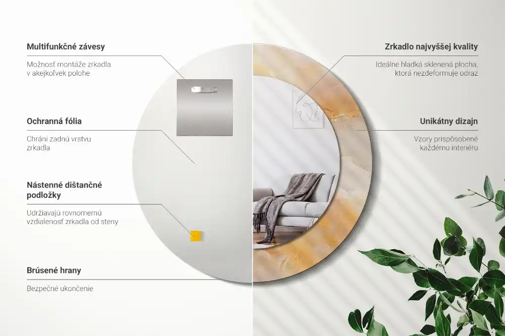 Oglindă rotundă decorativă cu aspect de marmură onix