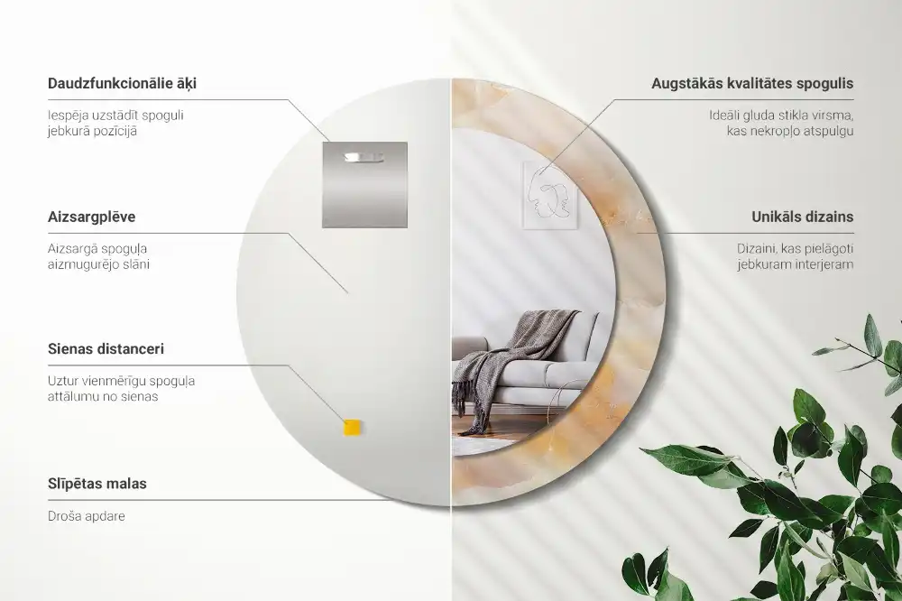 Oglindă rotundă decorativă cu aspect de marmură onix