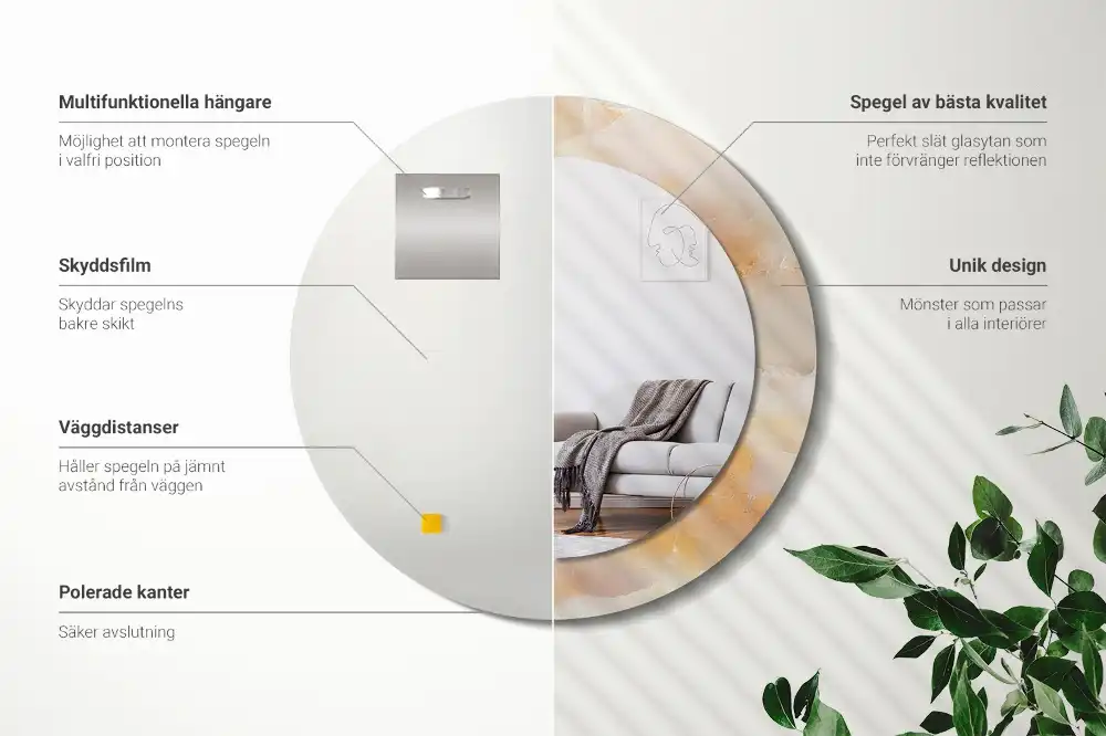 Oglindă rotundă decorativă cu aspect de marmură onix