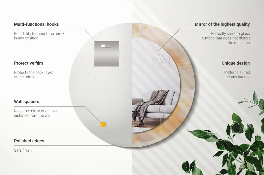 Oglindă rotundă decorativă cu aspect de marmură onix