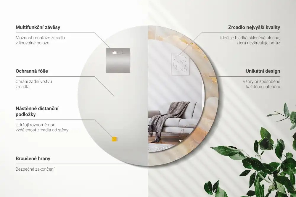 Oglindă rotundă decorativă cu aspect de marmură onix