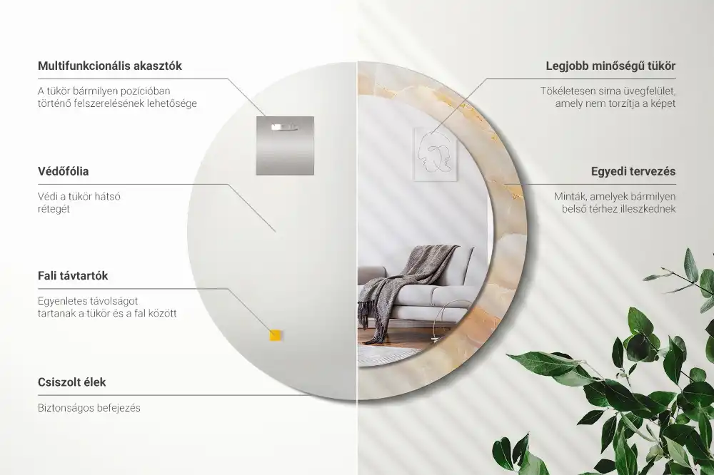 Oglindă rotundă decorativă cu aspect de marmură onix