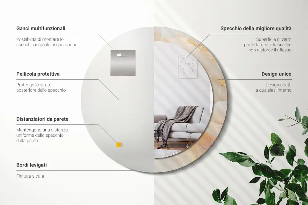 Oglindă rotundă decorativă cu aspect de marmură onix