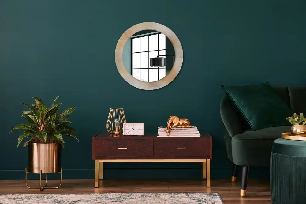 Oglindă rotundă decorativă cu aspect de marmură onix