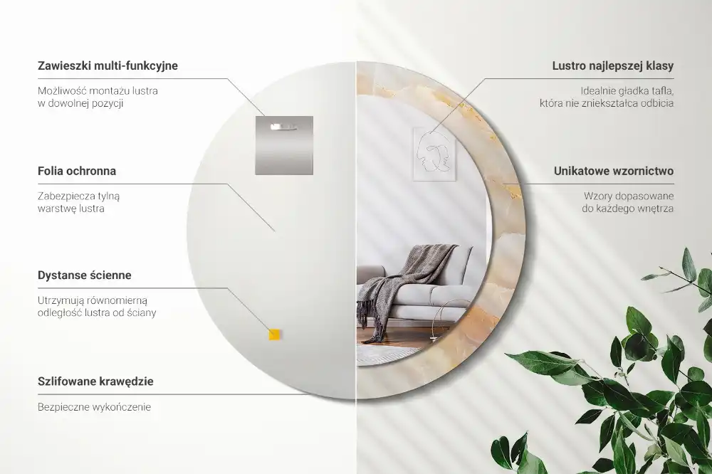 Oglindă rotundă decorativă cu aspect de marmură onix