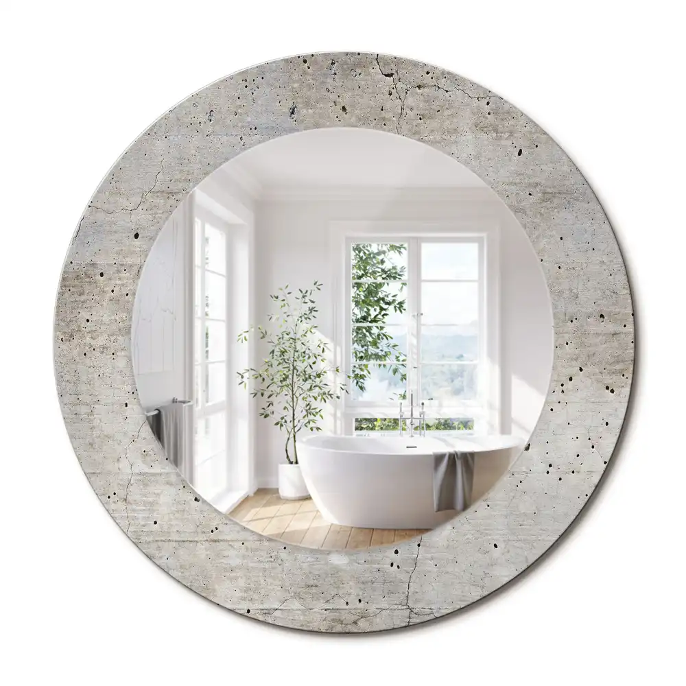 Oglindă rotundă cu imprimeu de beton gri