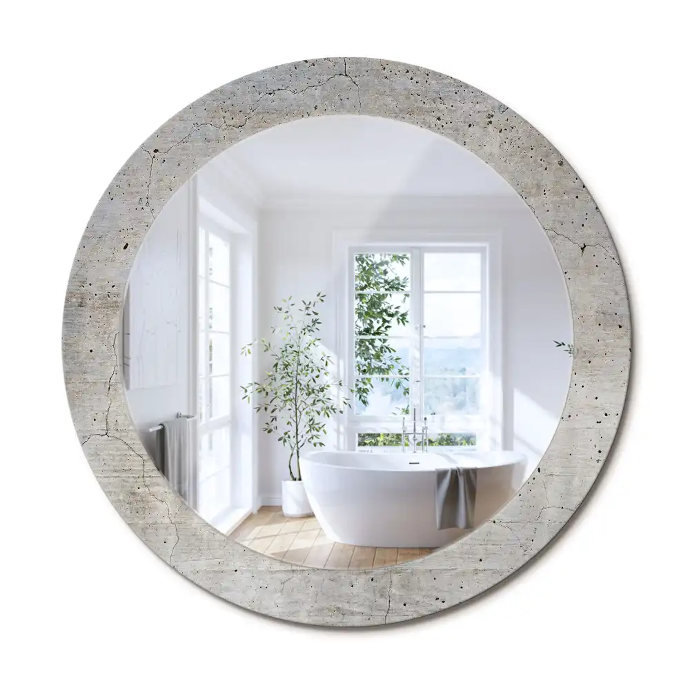 Oglindă rotundă cu imprimeu de beton gri