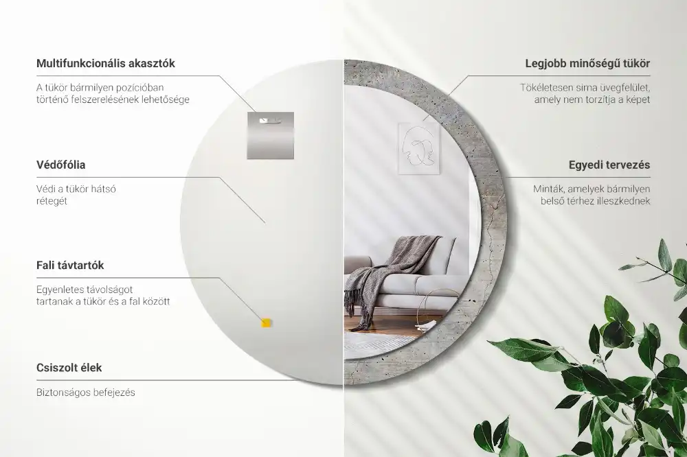 Oglindă rotundă cu imprimeu de beton gri