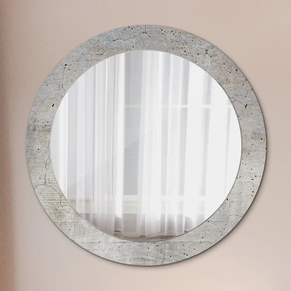 Oglindă rotundă cu imprimeu de beton gri