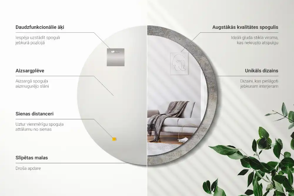 Oglindă rotundă cu imprimeu de beton gri