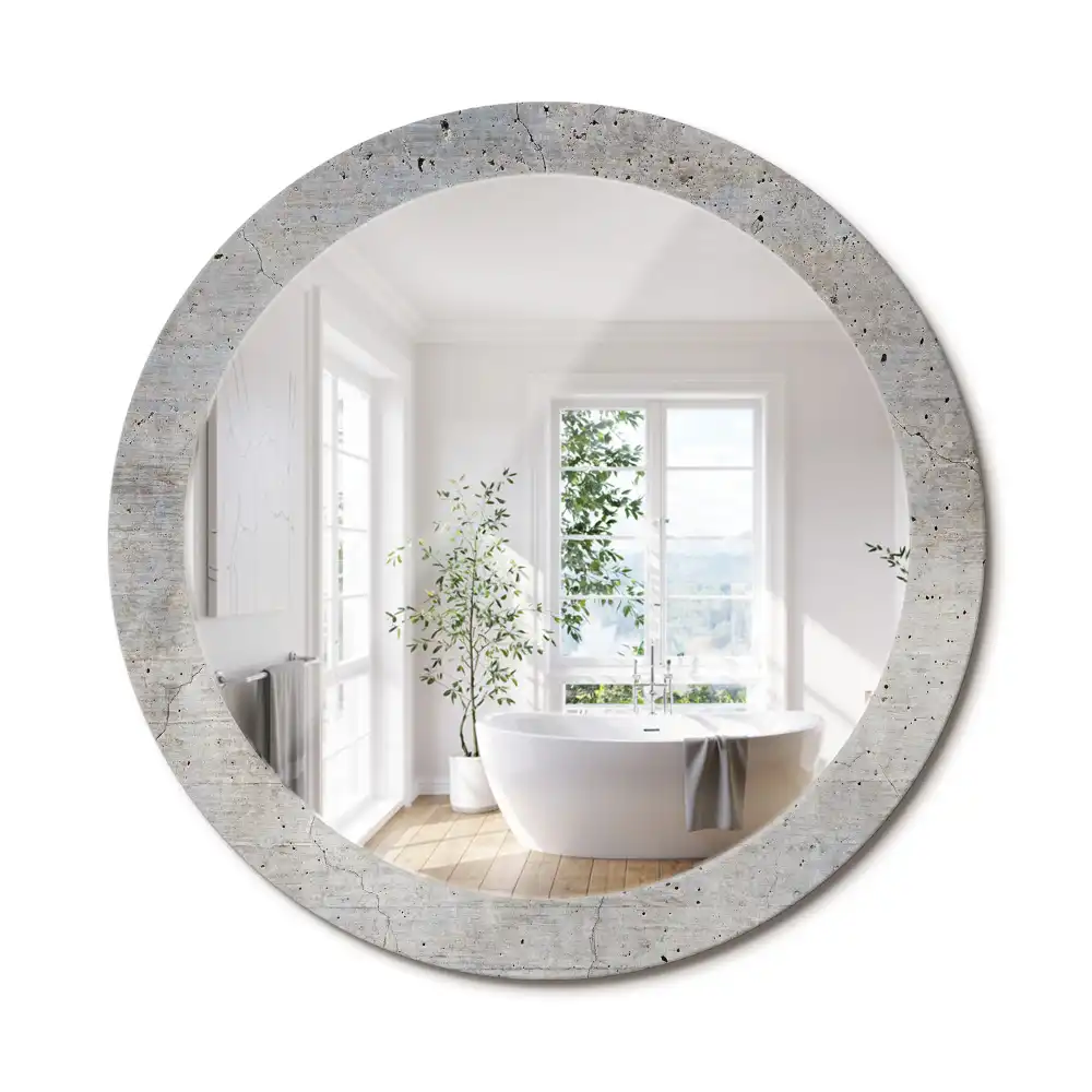 Oglindă rotundă cu imprimeu de beton gri